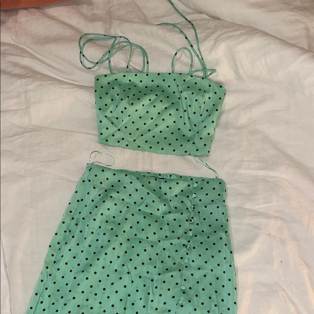 Zara Green Polka Dot Midi Dress